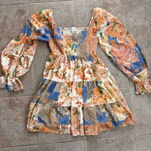 Aura Multicolor Floral Patchwork Dress Size Medium